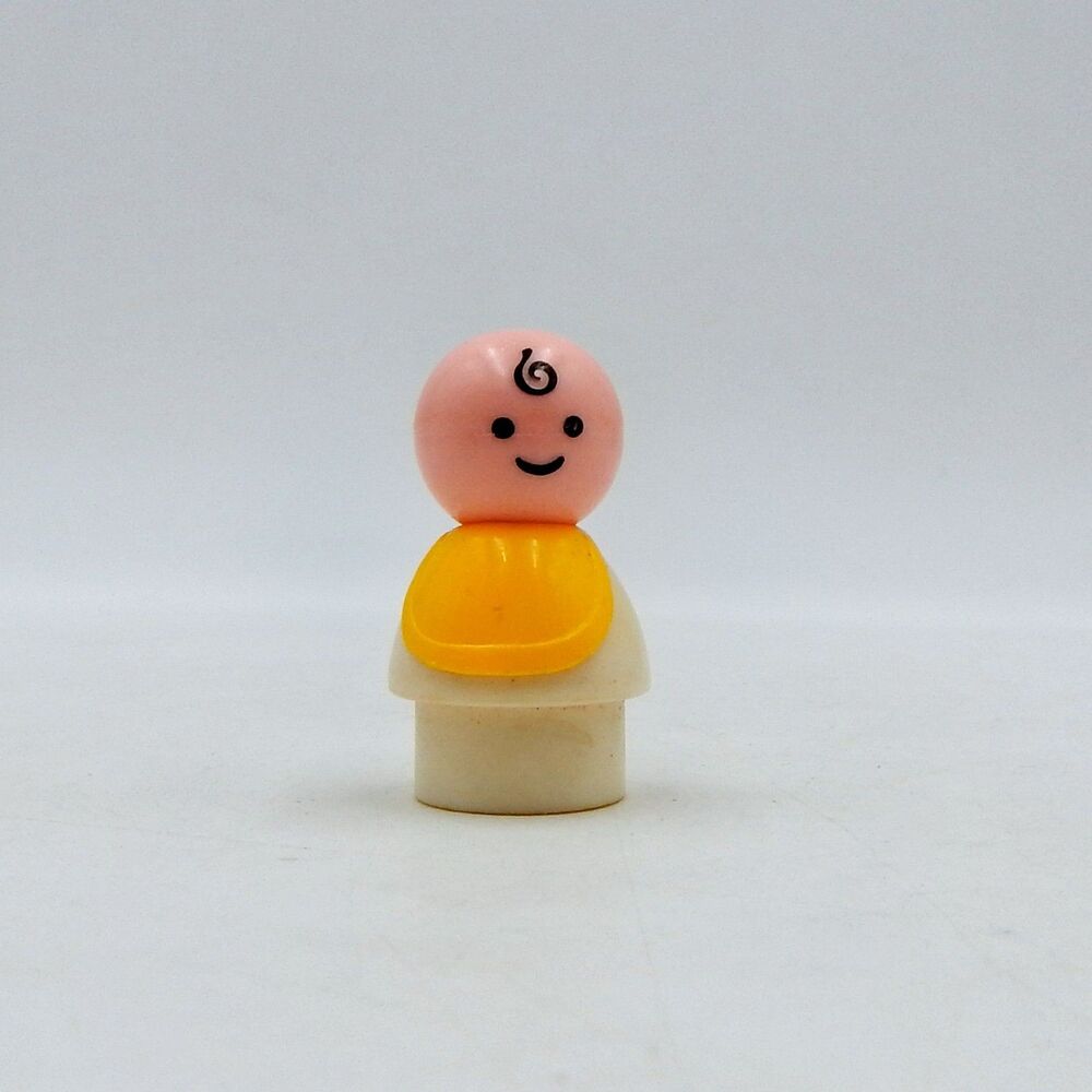 Fisher Price Little People Baby White Body Yellow Bib Figurine #761 Nursery 1973